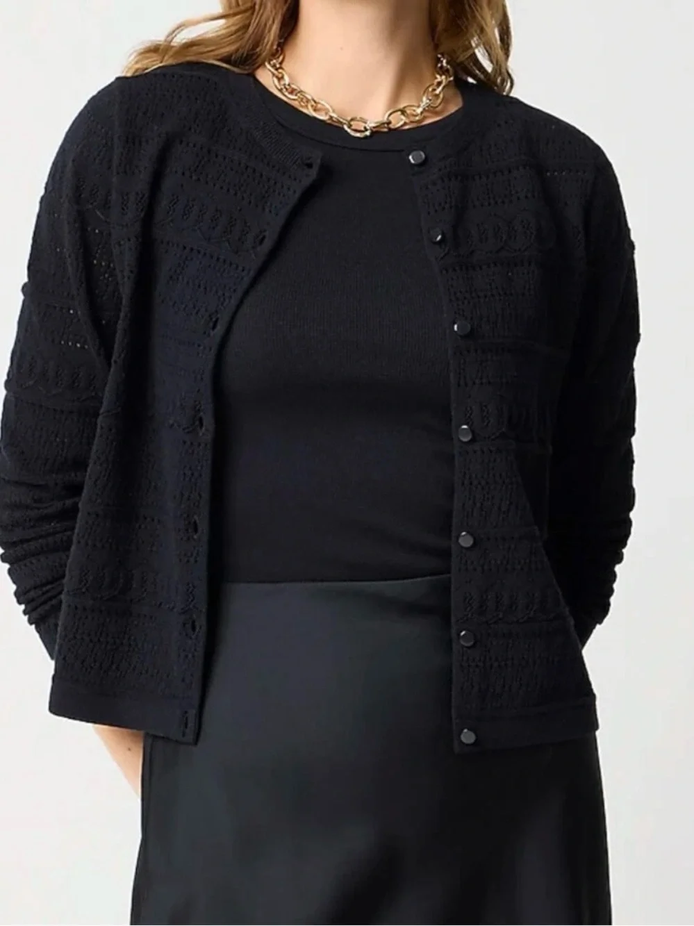 J Crew Pointelle 100% Cotton Cardigan Sweater Women's Sz 3X Black Buttons